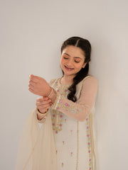 (Kids) 3 Piece - Embroidered Cotton Net Suit KD-023