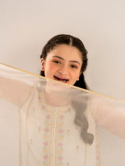(Kids) 3 Piece - Embroidered Cotton Net Suit KD-023
