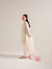 (Kids) 3 Piece - Embroidered Cotton Net Suit KD-023