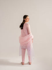 (Kids) 3 Piece - Embroidered Cotton Net Suit KD-022