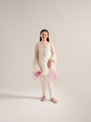 (Kids) 3 Piece - Embroidered Cotton Net Suit KD-023