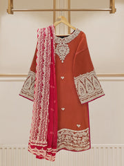 3 Piece - Pure Cotton Net Embroidered Suit S109746