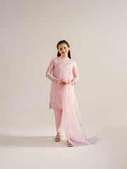 (Kids) 3 Piece - Embroidered Cotton Net Suit KD-022