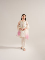 (Kids) 3 Piece - Embroidered Cotton Net Suit KD-023