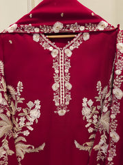 3 Piece - Pure Embroidered Cottone Net Suit S113500