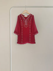 (KIDS) PURE COTTON NET HAND EMBROIDERED SHIRT AND PANTS KD3581B