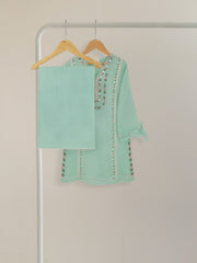 (KIDS) PURE COTTON NET HAND EMBROIDERED SHIRT AND SILK PANTS KD3581A