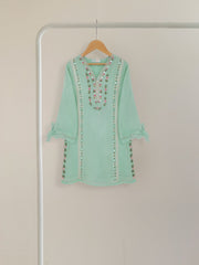 (KIDS) PURE COTTON NET HAND EMBROIDERED SHIRT AND SILK PANTS KD3581A