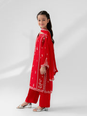 (Kids) 3 Piece - Embroidered Cotton Net Suit FKD-077