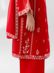 (Kids) 3 Piece - Embroidered Cotton Net Suit FKD-077