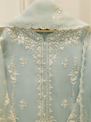 3 Piece - Pure Organza Embroidered Suit S112447