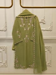 3 Piece - Pure Embroidered Cotton Net Suit S112928