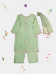 (Kids) 3 Piece - Embroidered Koren Silk Suit FKD073