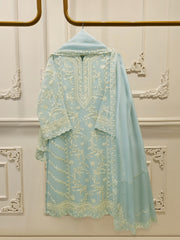 3 Piece - Pure Embroidered Cotton Net Suit S114125