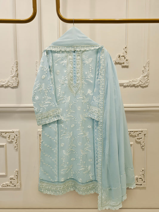3 Piece - Pure Embroidered Cotton Net Suit S114322