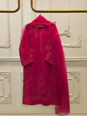 3 Piece - Pure Organza Embroidered Suit S112485