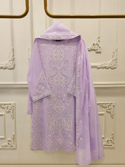 3 Piece - Pure Embroidered Cotton Net Suit S112803