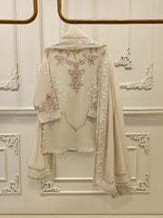 3 Piece - Pure Embroidered Cotton Net Suit S112963