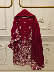 3 Piece - Pure Embroidered Cotton Net Suit S112982