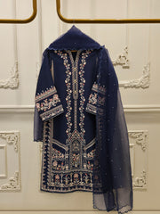 3 Piece- Pure Embroidered Sheesha Silk Suit S113015
