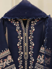 3 Piece- Pure Embroidered Sheesha Silk Suit S113015