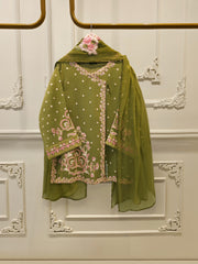 3 Piece - Pure Embroidered Cotton Net Suit S114765