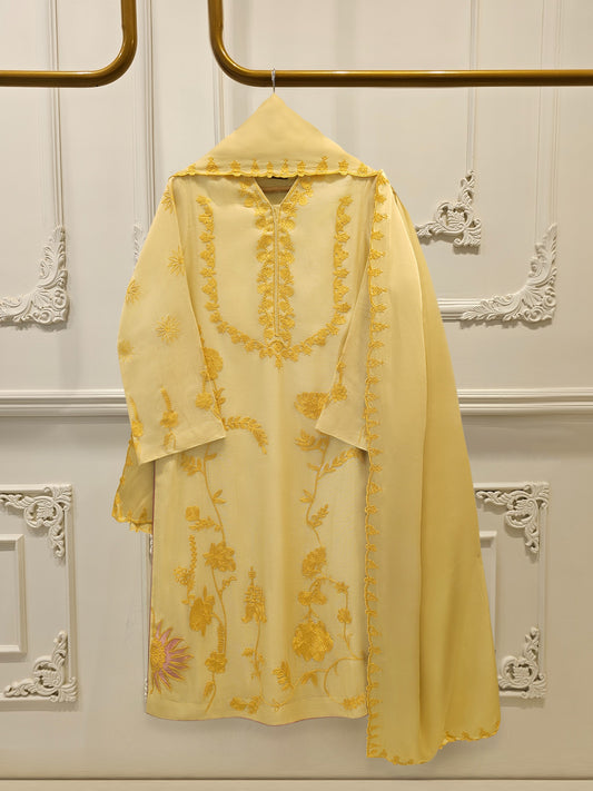 3 Piece - Pure Embroidered Cotton Net Suit S114819