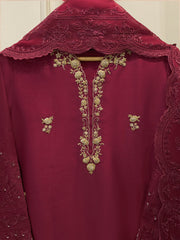 3 Piece- Pure Sheesha Silk Embroidered Suit S115228