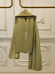 3 Piece- Pure Silk Net Embroidered Suit S111683