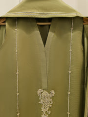 3 Piece- Pure Silk Net Embroidered Suit S111683