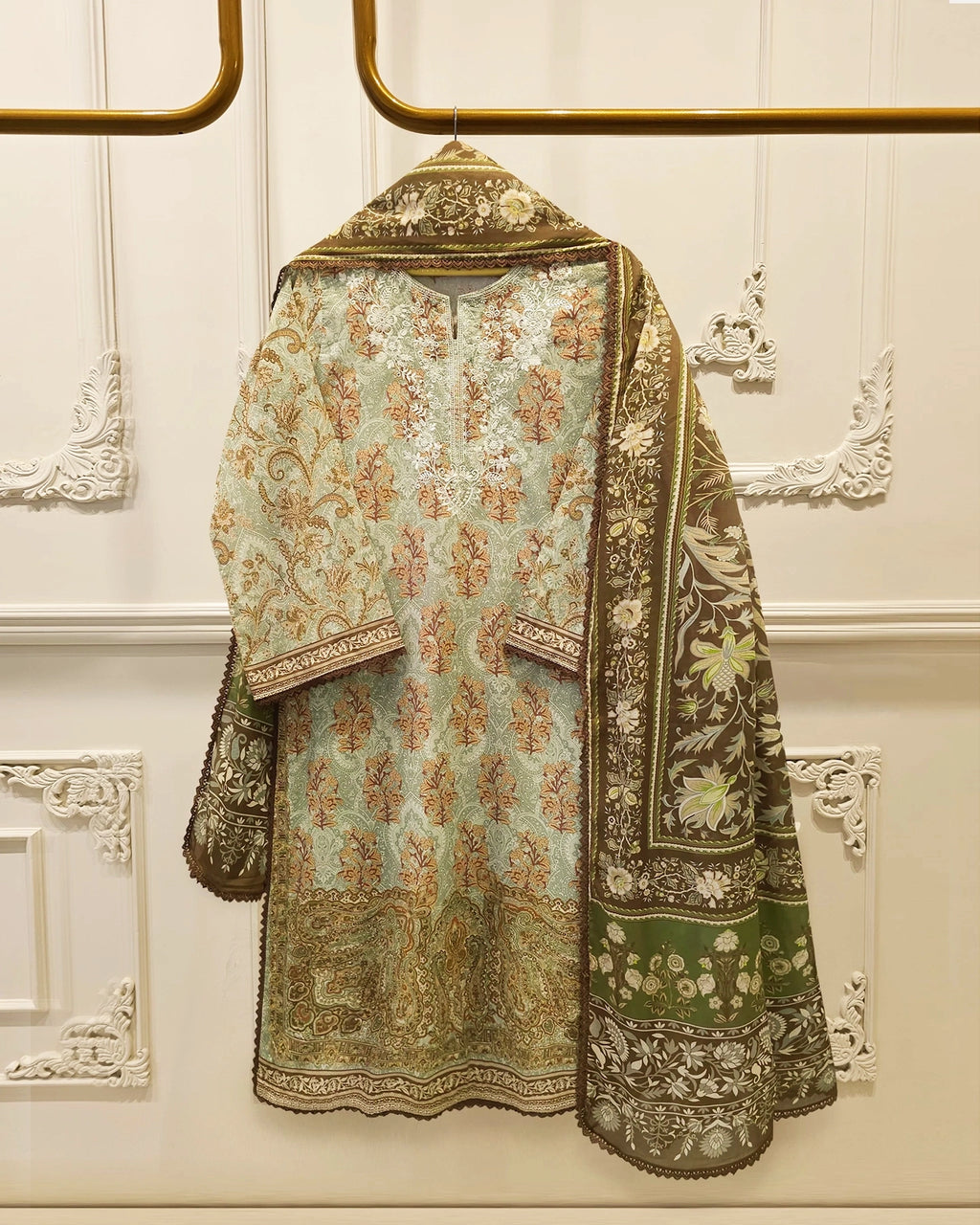 2 Piece -Digital Printed  Embroidered Cambric Suit S115065