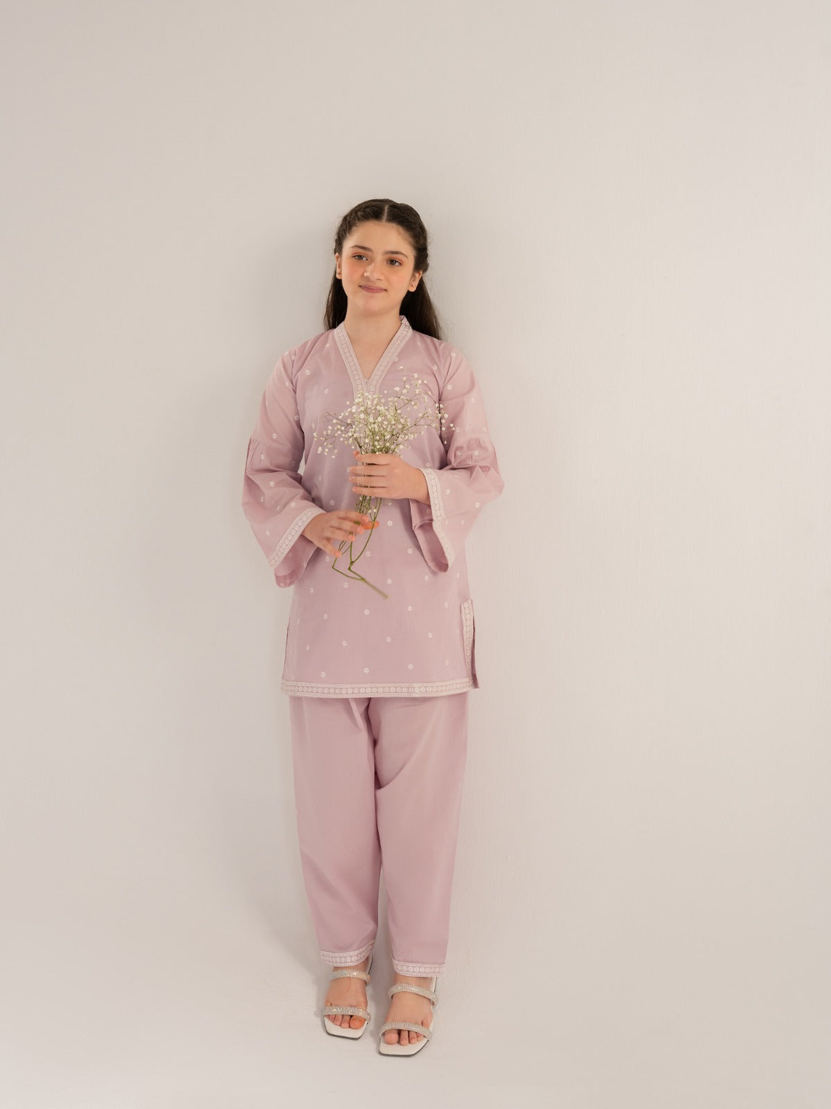 (Kids) 2 Piece - Embroidered Cambric Suit KD-011 Main image