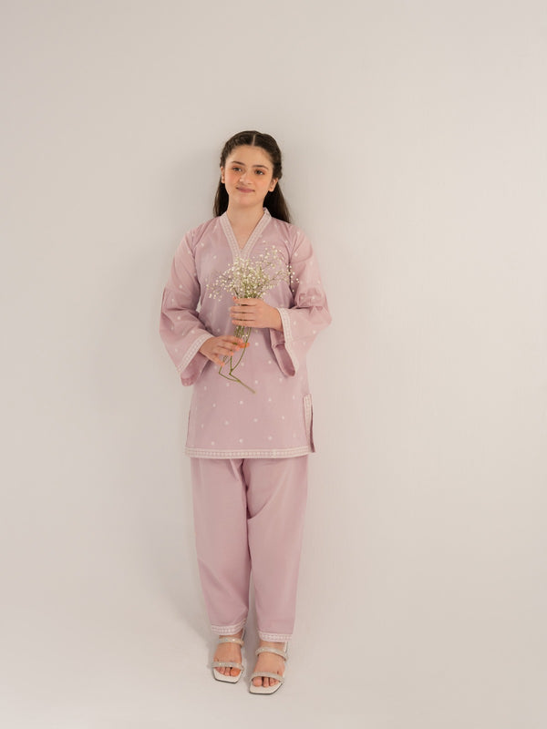 (Kids) 2 Piece - Embroidered Cambric Suit KD-011