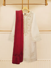 3 Piece- Embroidered Pure Raw Silk Suit S109124