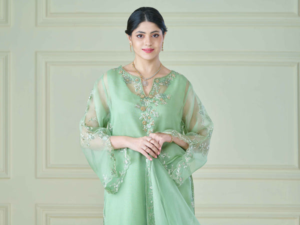 3 Piece - Pure Organza Embroidered Suit S110098