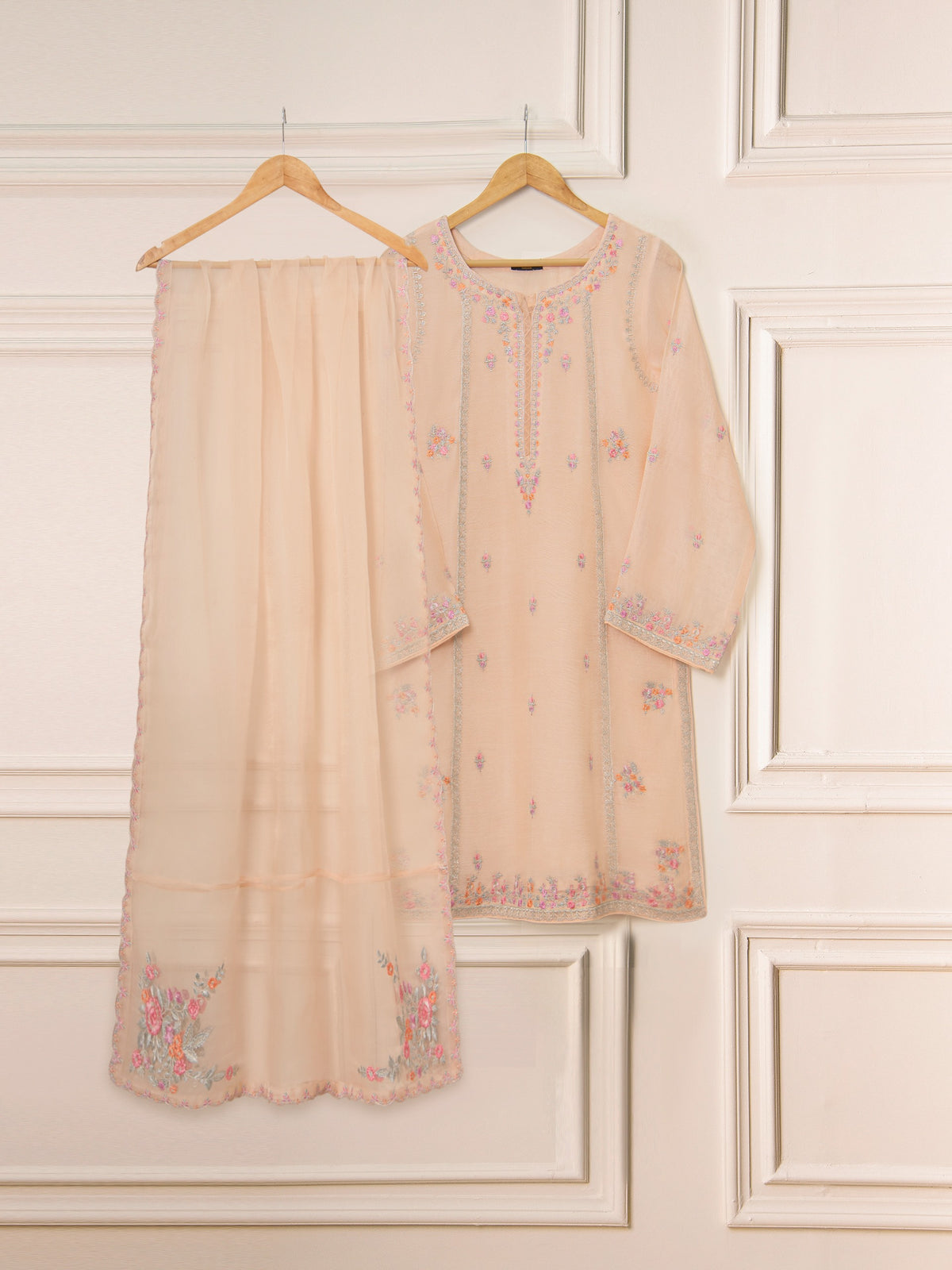 3 Piece - Pure Cotton Net Embroidered Suit S111304