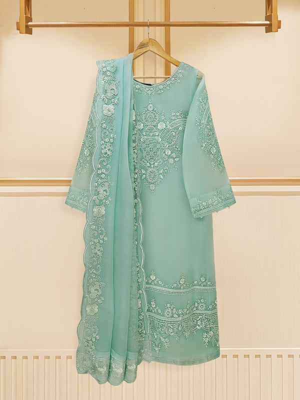 3 Piece - Pure Organza Embroidered Suit S109312