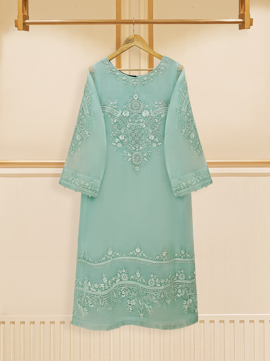 3 Piece - Pure Organza Embroidered Suit S109312