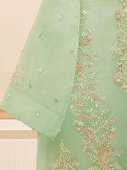 3 Piece - Pure Organza Embroidered Suit S109167
