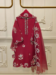 3 Piece - Pure Organza Embroidered Suit S111901