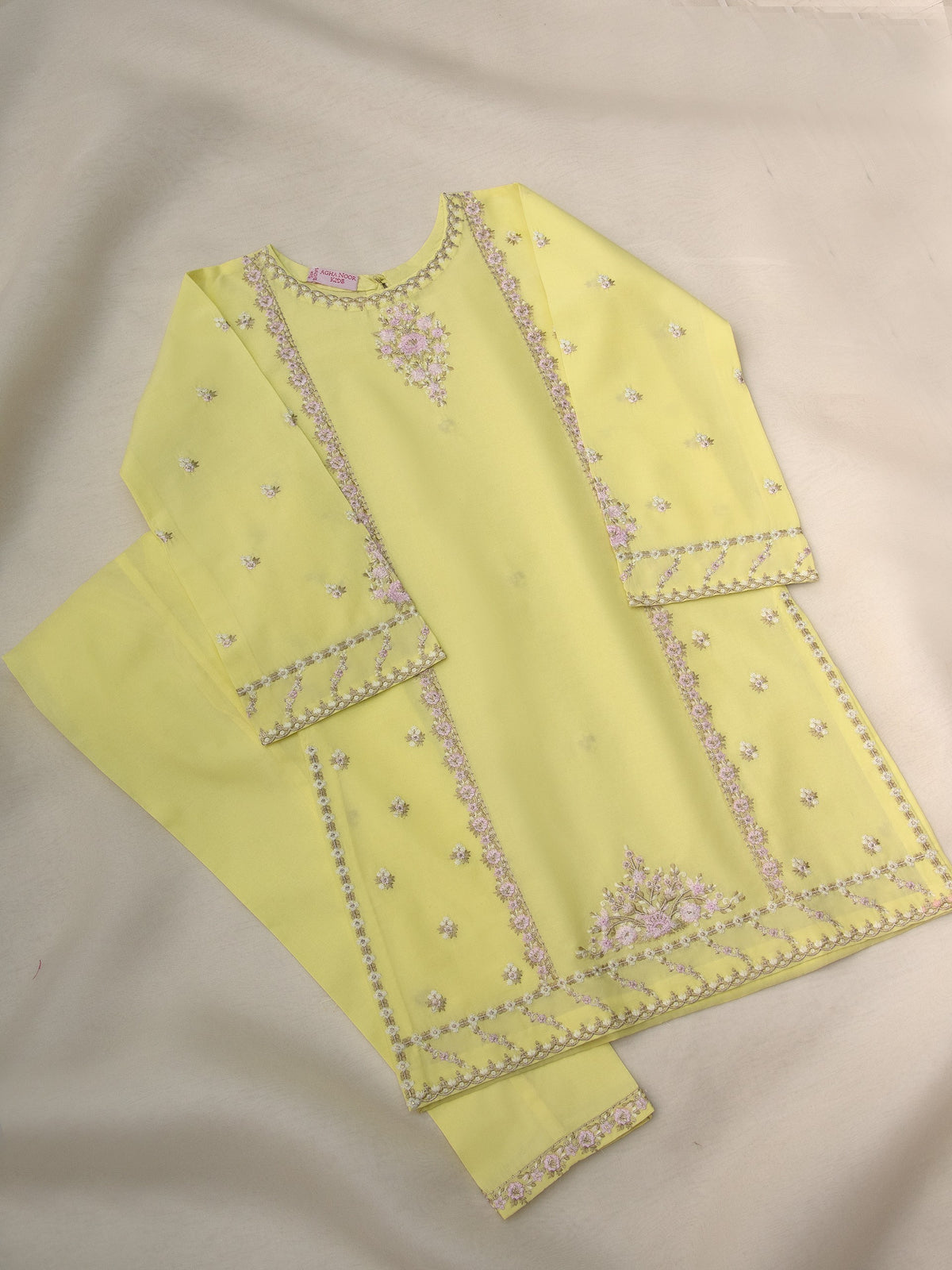 (Kids) 2 Piece - Embroidered Cambric Suit KD-013