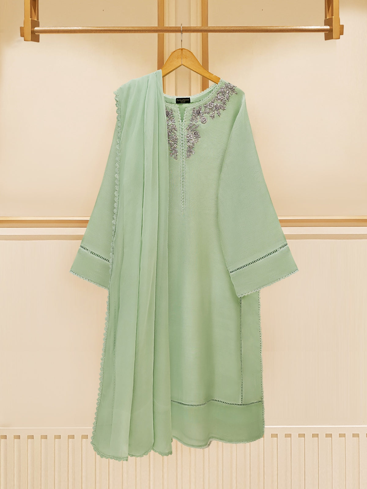 3 Piece - Pure Cotton Net Embroidered Suit S109492 Main image