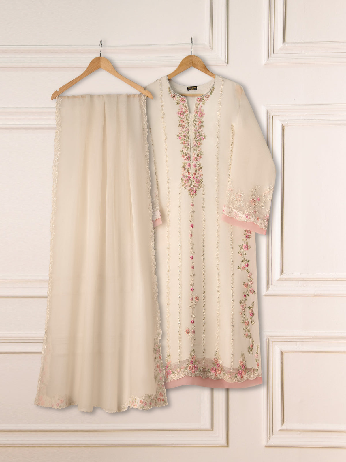 3 Piece- Pure Organza Embroidered Suit S111225