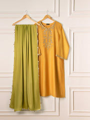 3 Piece- Pure Cotton Net Embroidered Suit S110742