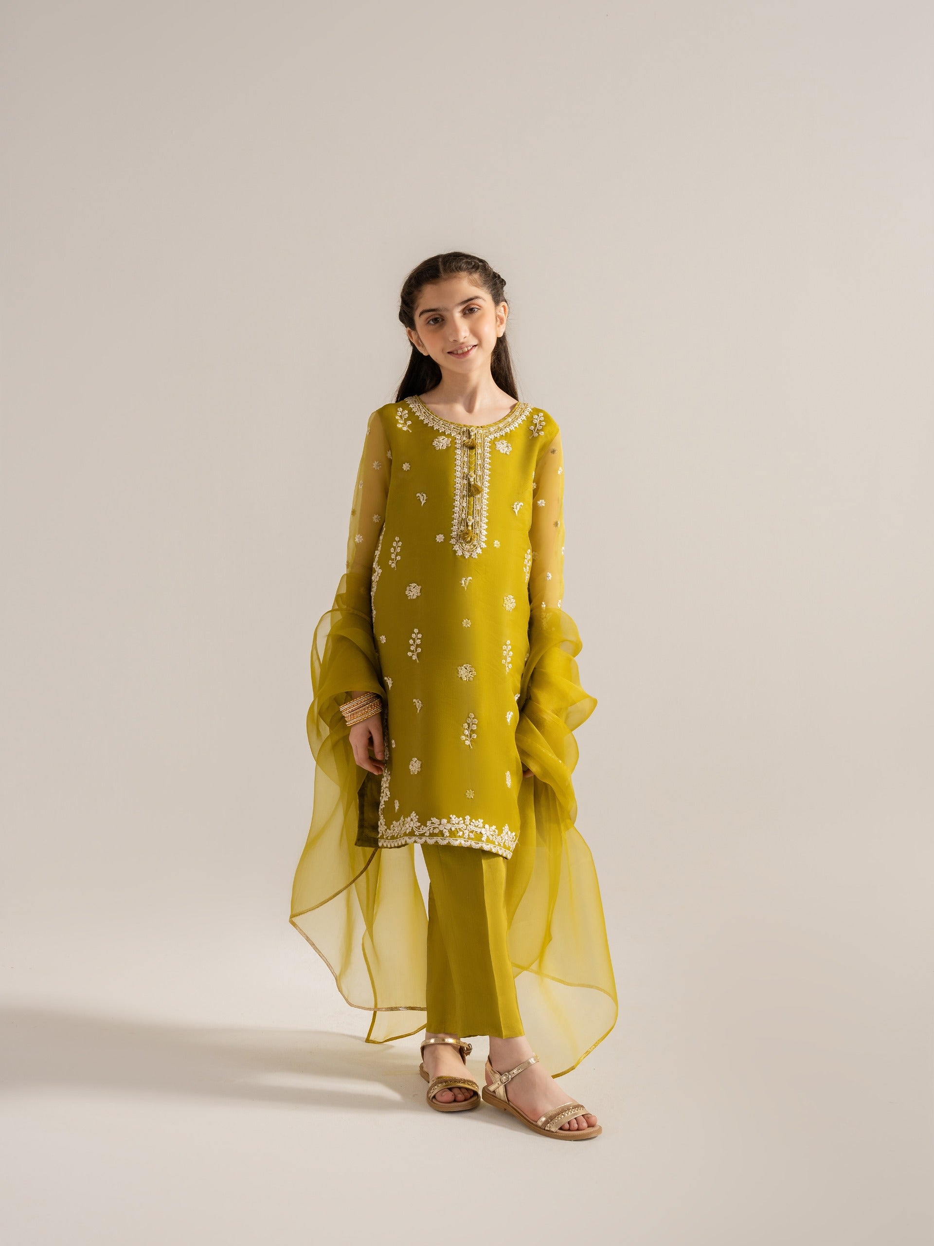 (Kids) 3 Piece - Embroidered Organza Suit KD-029 Secondary image