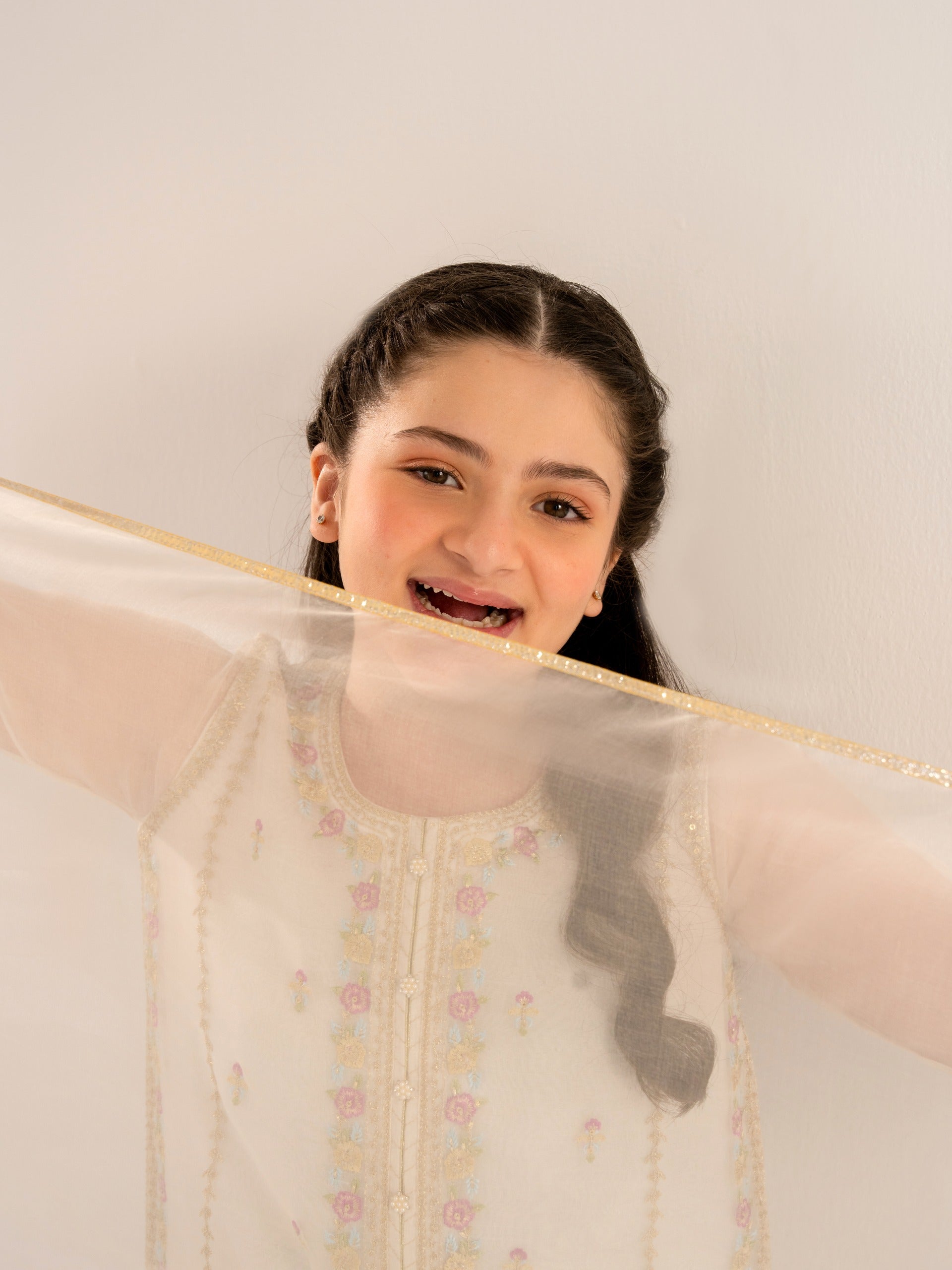 (Kids) 3 Piece - Embroidered Organza Net Suit KD-023 Secondary image