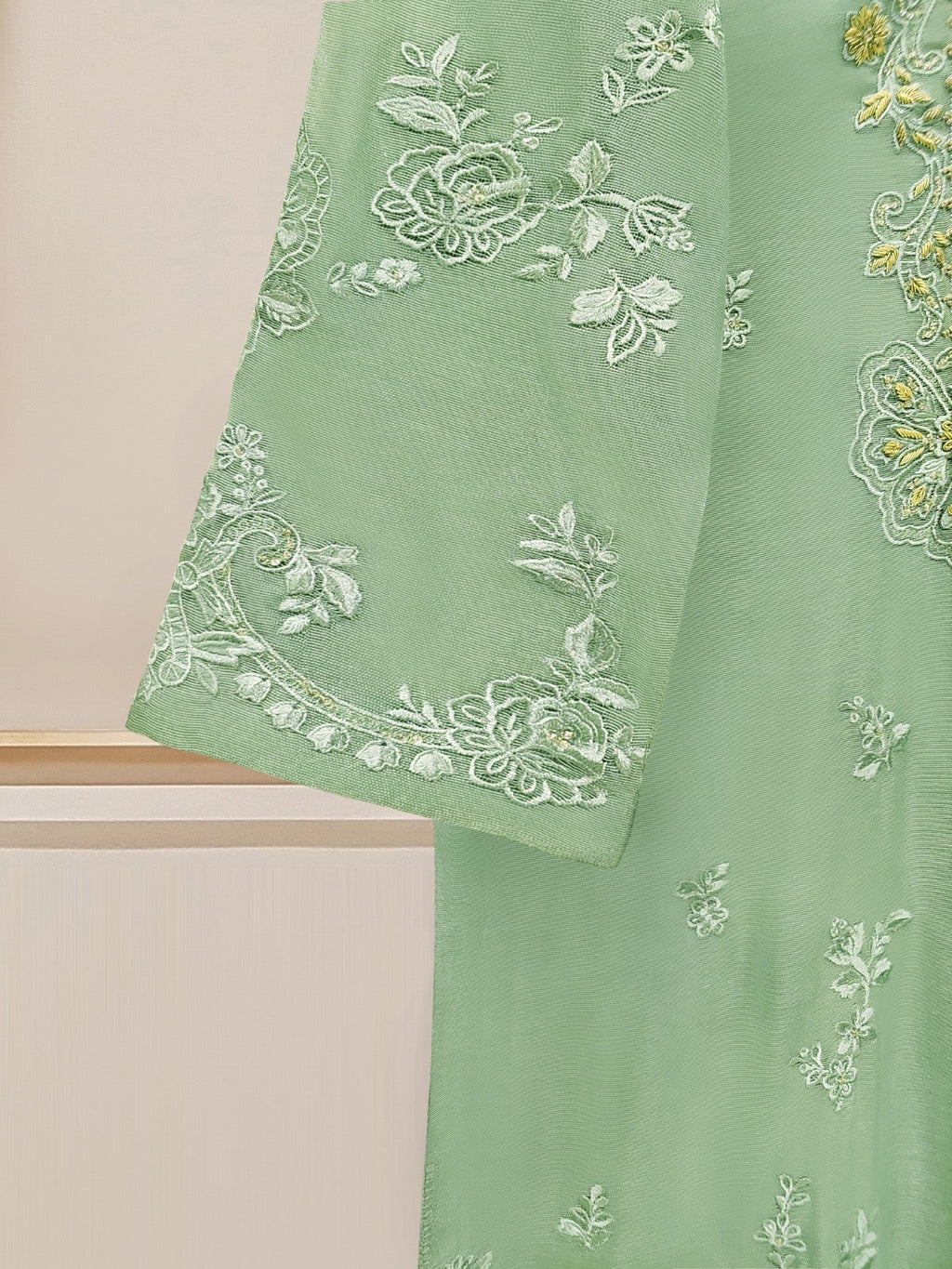 (PR) -3 Piece - Pure Cotton Net Embroidered Suit S109783