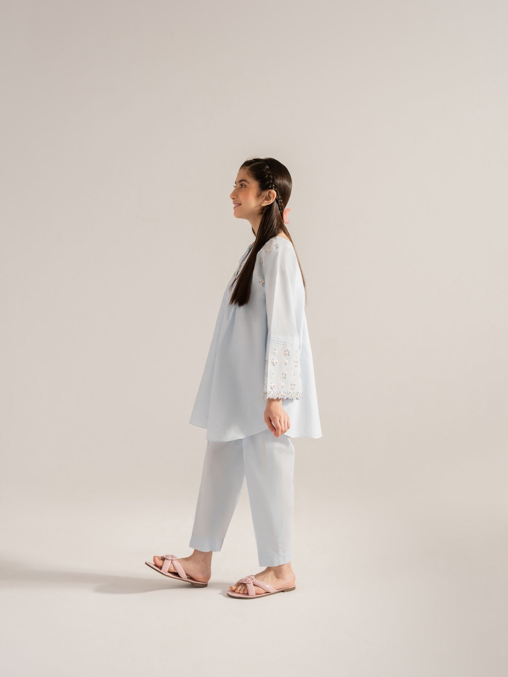 (Kids) 2 Piece - Embroidered Cambric Frock KD-014