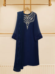 3 Piece - Pure Cotton Net Embroidered Suit S108846