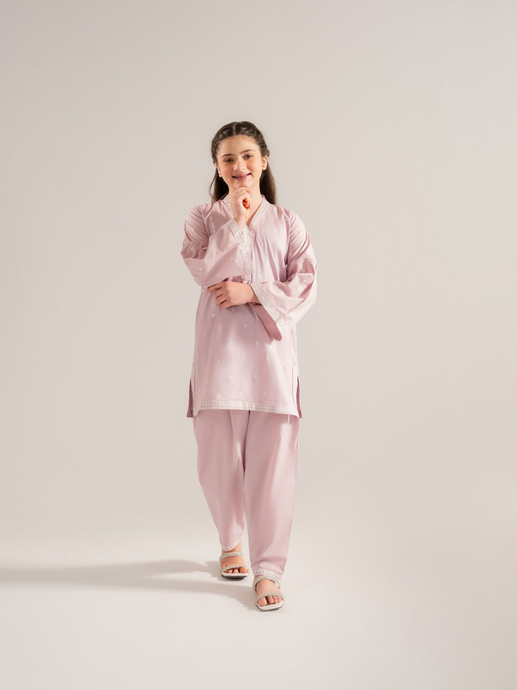 (Kids) 2 Piece - Embroidered Cambric Suit KD-011